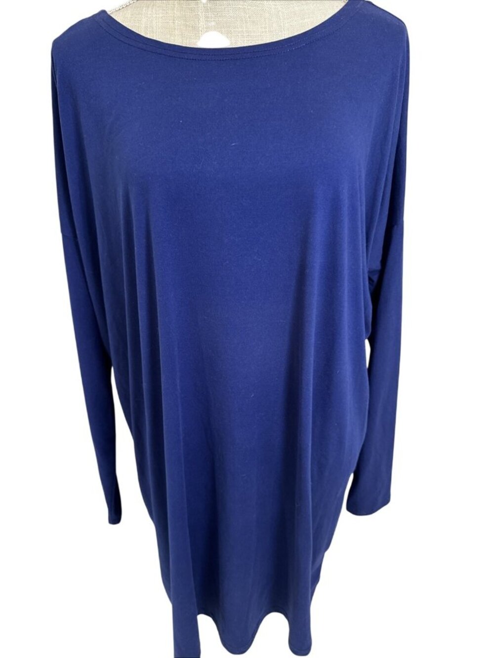 Revamped Navy Blue Long Sleeve Boat Neck Jersey Tunic M/L